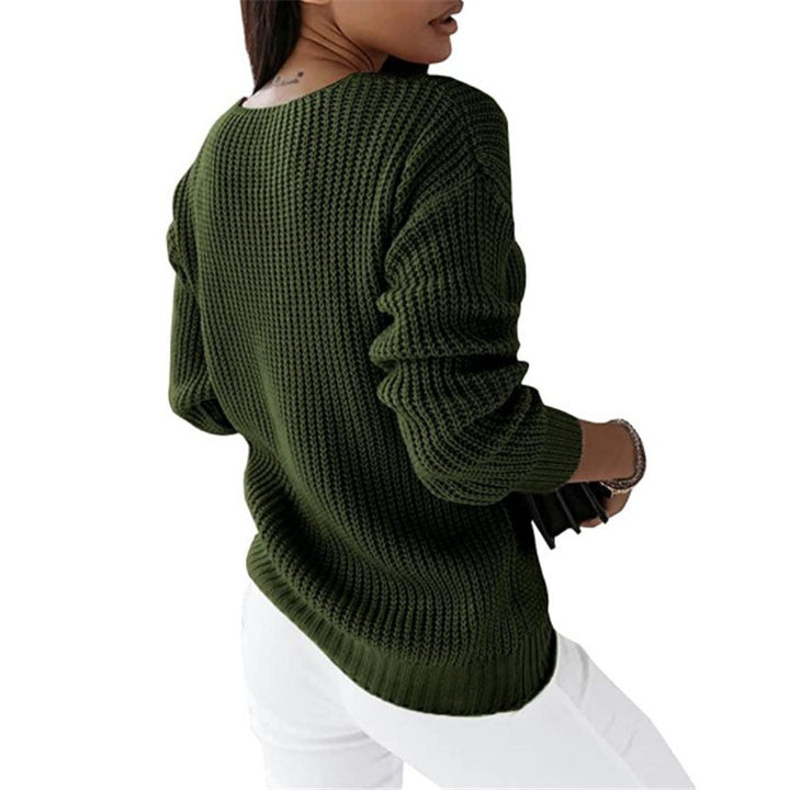 Damen nan grob gestrickter V-Ausschnitt Pullover mit Zopfmuster und lockerer Silhouette Echo Archiv