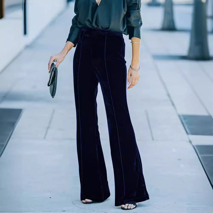 Damen High-Waist Samt Flared Weite Bein Hose Echoarchiv