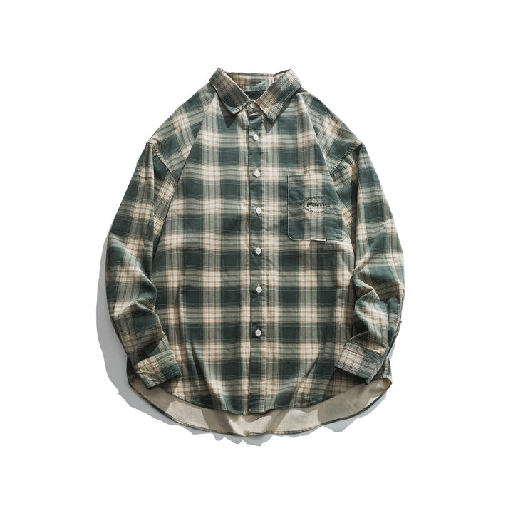 Herren Oversized Karo-Hemd aus leichter Baumwollmischung mit aufgesetzter Brusttasche und gerundetem Saum Echoarchiv