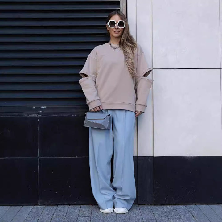 Damen Oversized Sweatshirt mit Layer-Ärmeln und seitlichem Schlitz Echoarchiv