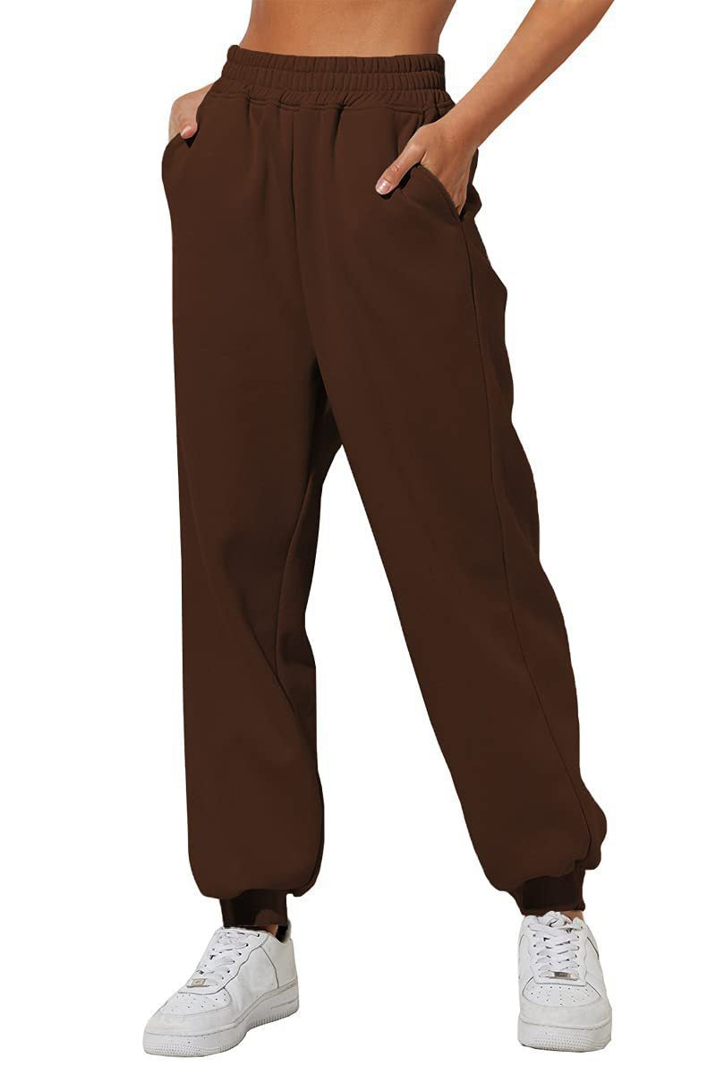 Damen nan lockere High‑Waist Jogginghose mit doppellagigem Komfortbund, seitlichen Eingrifftaschen und gerafften Knöchelbündchen Echo Archiv