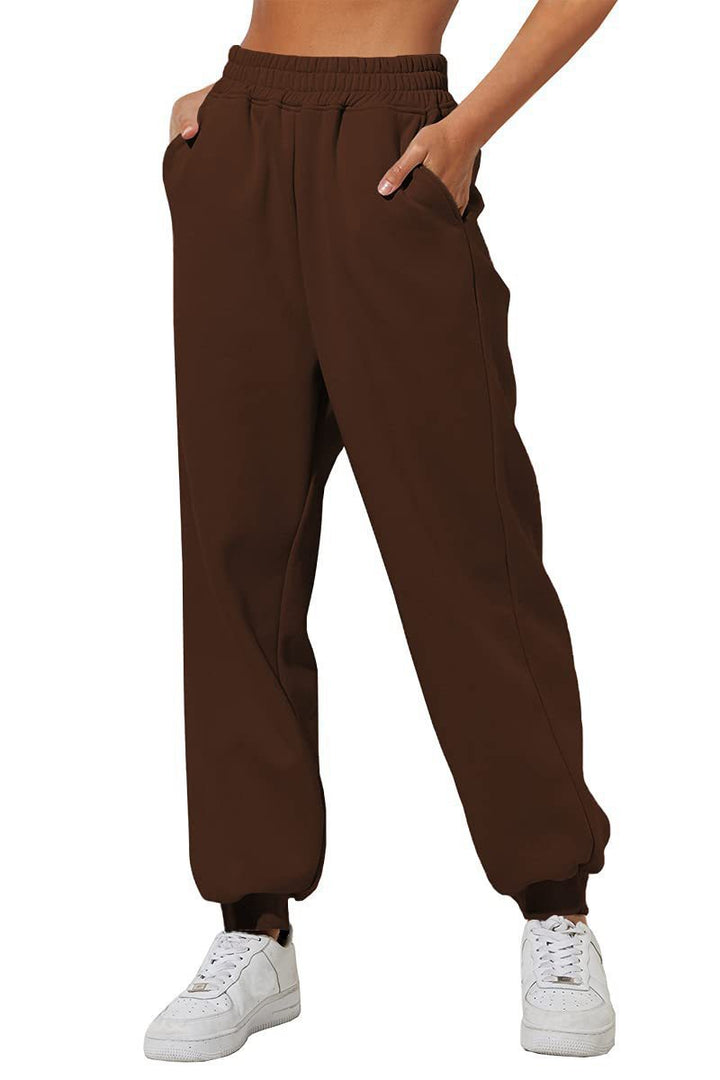 Damen nan lockere High‑Waist Jogginghose mit doppellagigem Komfortbund, seitlichen Eingrifftaschen und gerafften Knöchelbündchen Echo Archiv