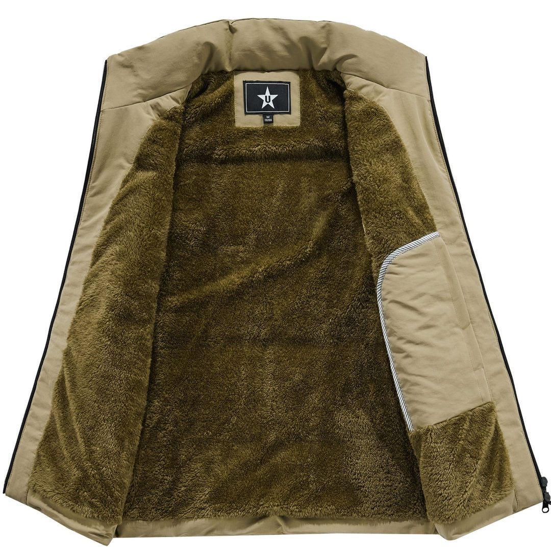 Herren Wattierte Outdoor-Weste mit Teddyfutter, hohem Kragen und Multifachtaschen – Marzano