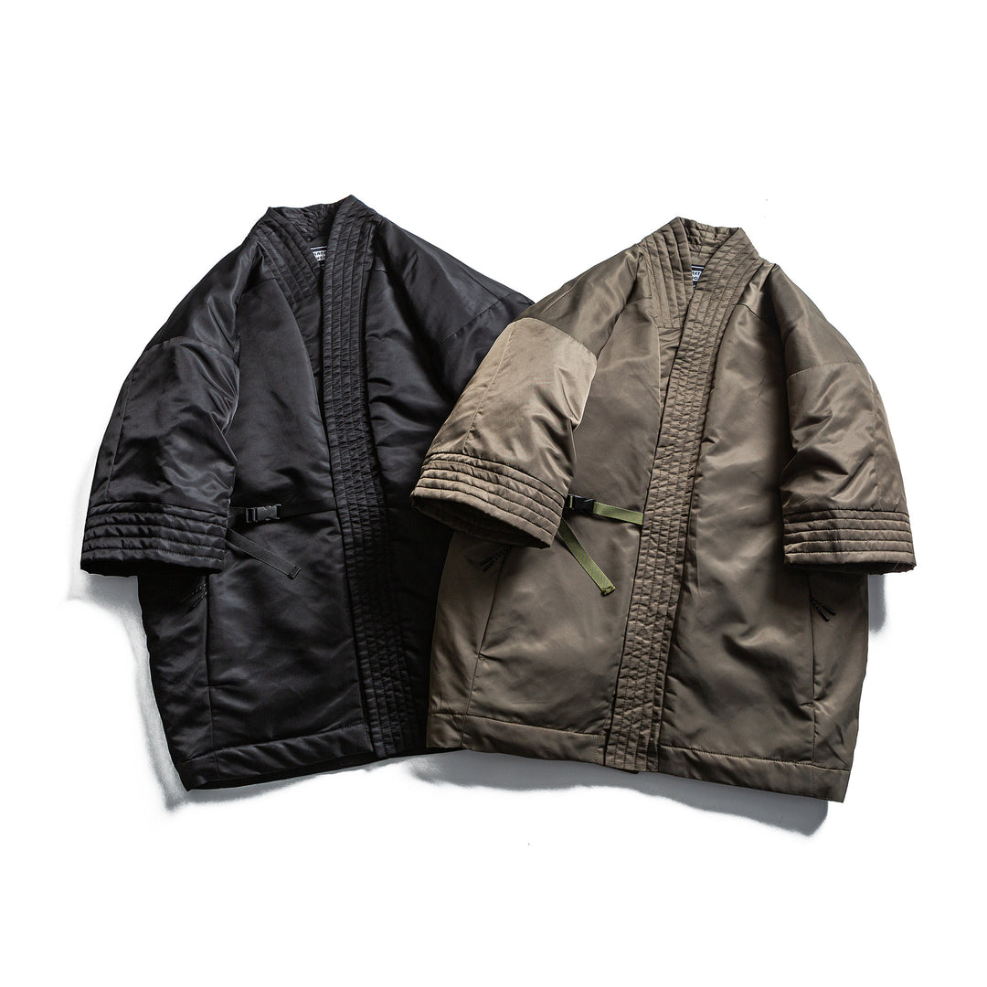 Unisex Gepolsterte Kimono-Jacke mit kurzem Ärmel und Taillengürtel Echoarchiv