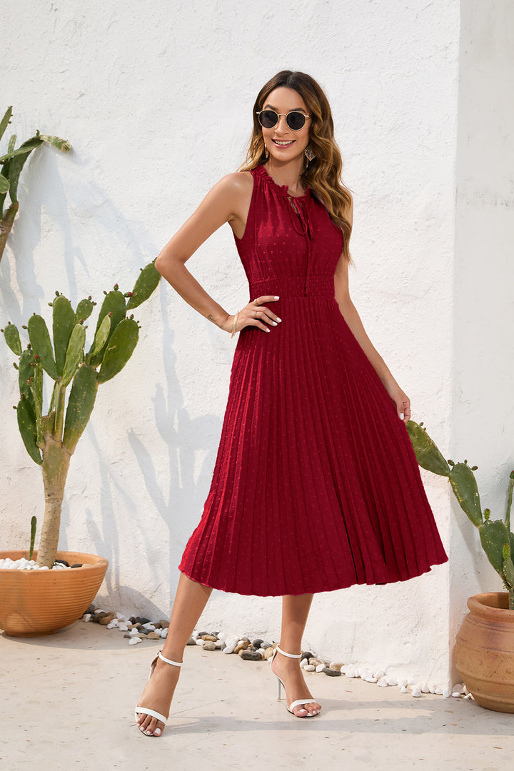 Damen Plissiertes Midikleid mit elegantem Schlitz und verstellbarem Kragen Echo Archiv