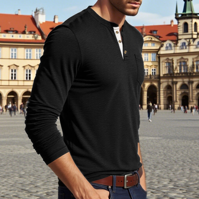 Herren Langarm-Henley-Shirt mit Knopfleiste und eleganten Akzenten Echoarchiv