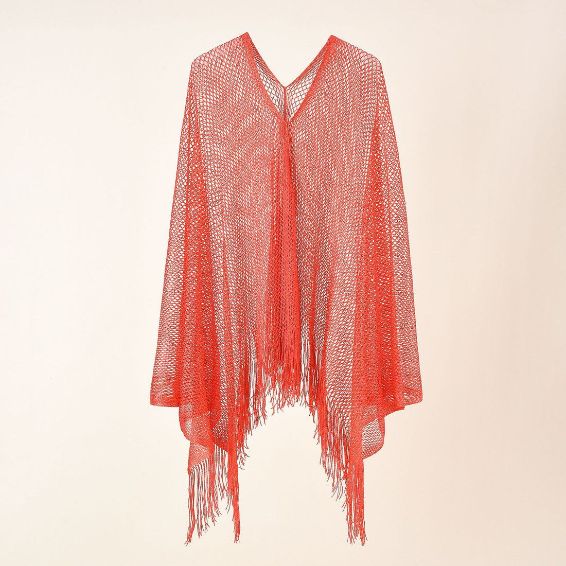Damen Feinstrick-Mesh-Stola mit Metallic-Glanz und langen Fransen – Avelisse