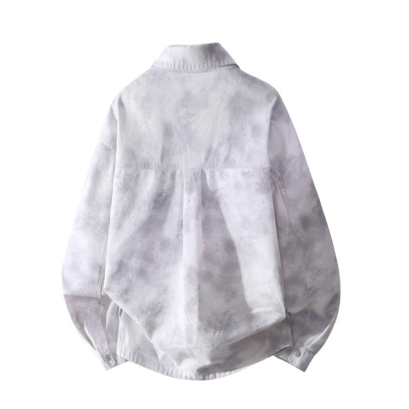 Unisex Oversize-Hemdjacke mit Batik-Effekt, Druckknopf‑Front und aufgesetzten Taschen Echoarchiv