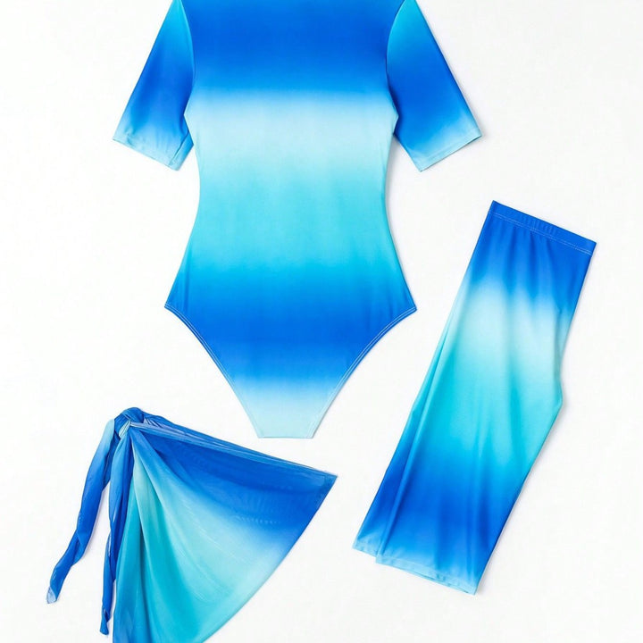Damen Sportlicher UV-Schutz-Schwimmanzug mit kurzen Ärmeln und Wickeldesign Echo Archiv