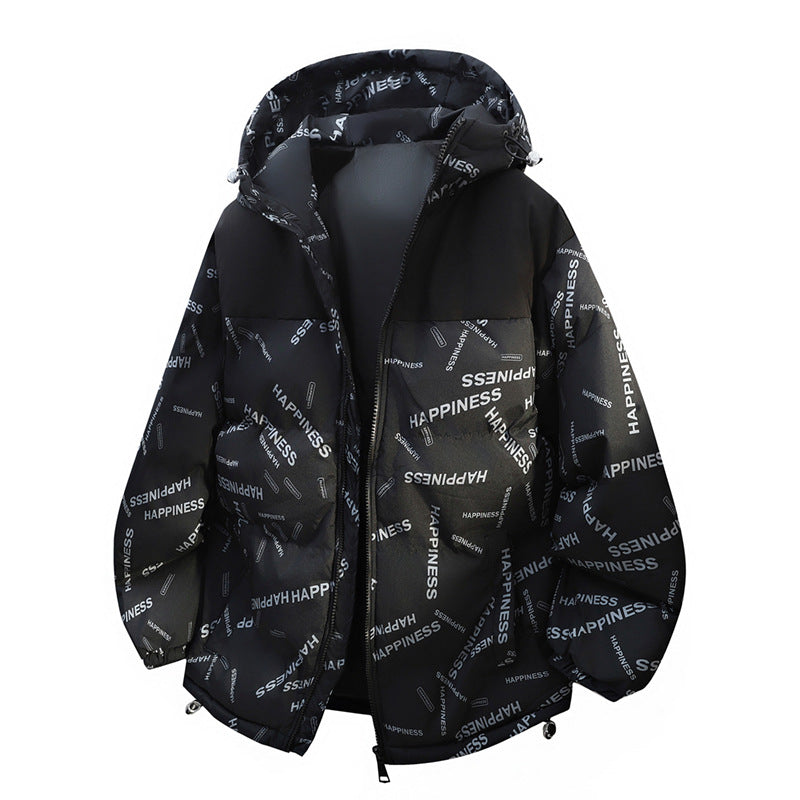 Unisex Oversize-Steppkapuzenjacke mit Allover-Print & Kontrastpasse Echoarchiv
