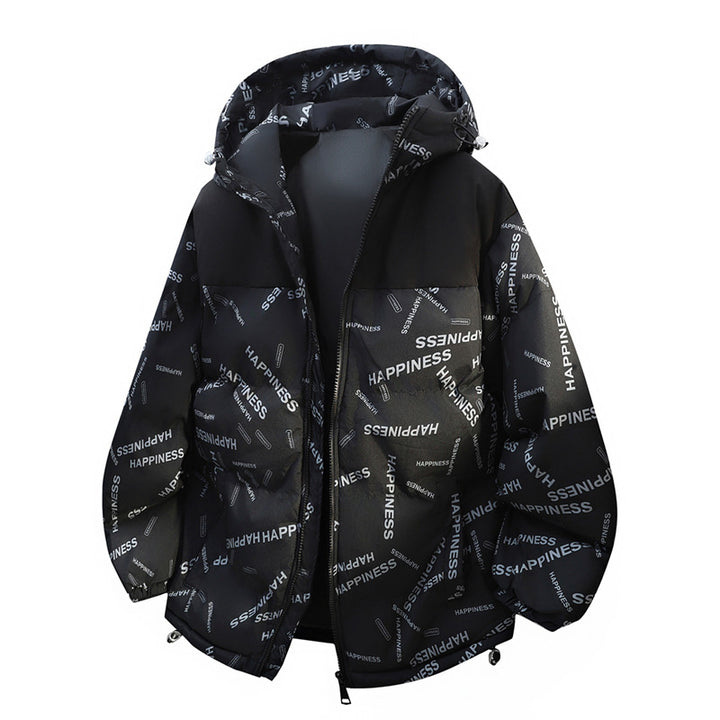 Unisex Oversize-Steppkapuzenjacke mit Allover-Print & Kontrastpasse Echoarchiv