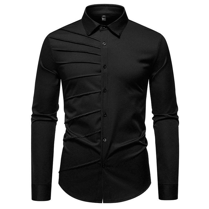 Herren Tailliertes Business-Hemd mit diagonalem Zierfalten-Design Echo Archiv