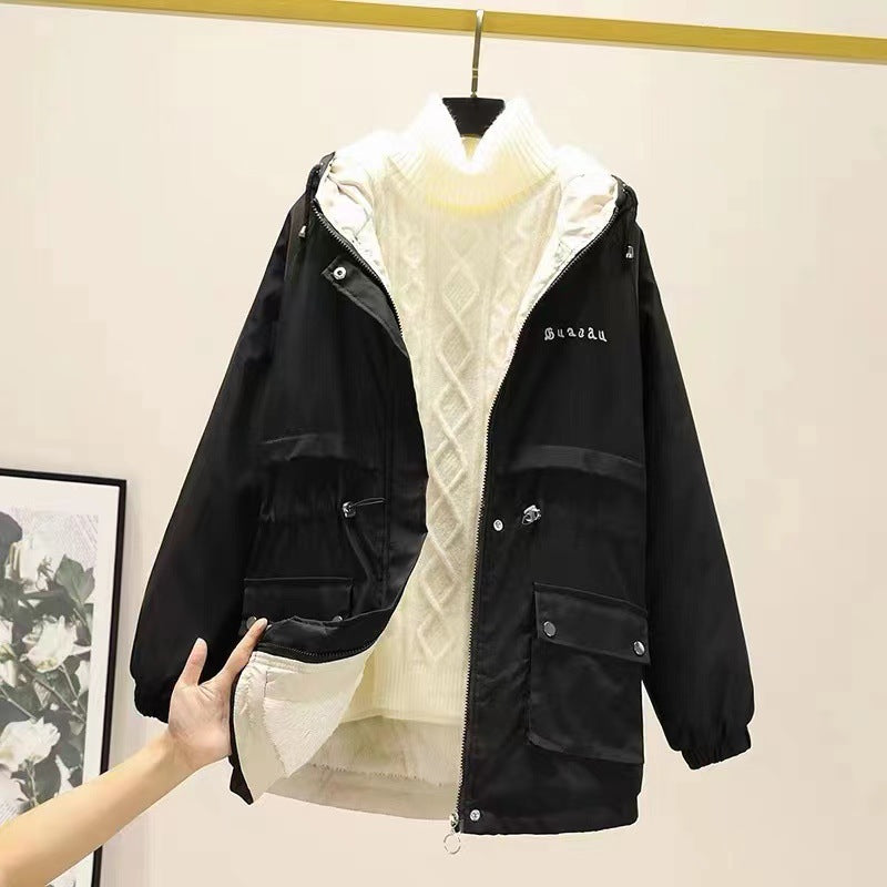 Damen gefütterte Parka-Jacke mit Kapuze und verstellbarem Taillenzug – Avérine