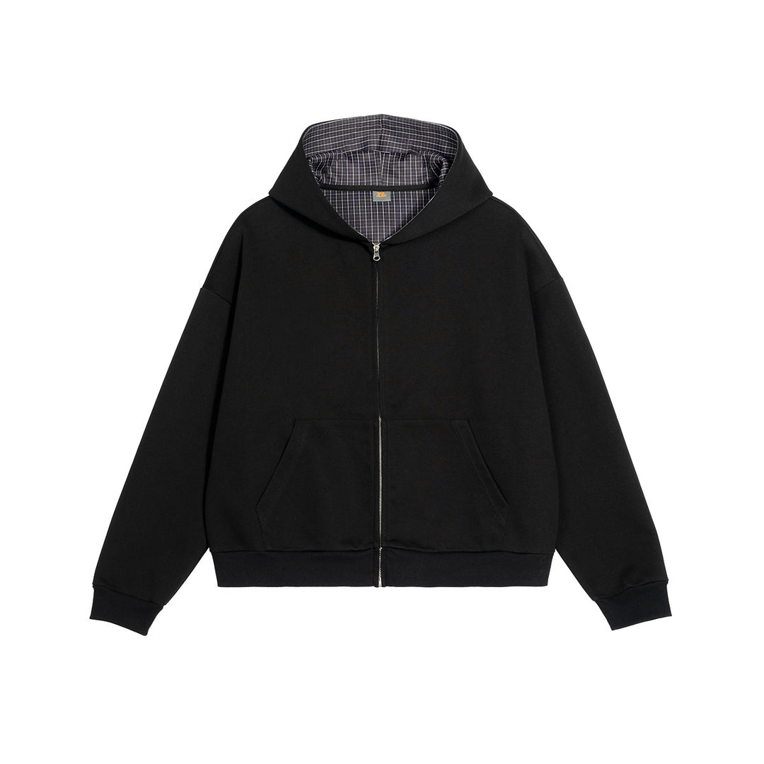 Unisex Zip-Hoodie mit karierter Kapuzenfütterung und kastiger Oversize-Passform Echo Archiv