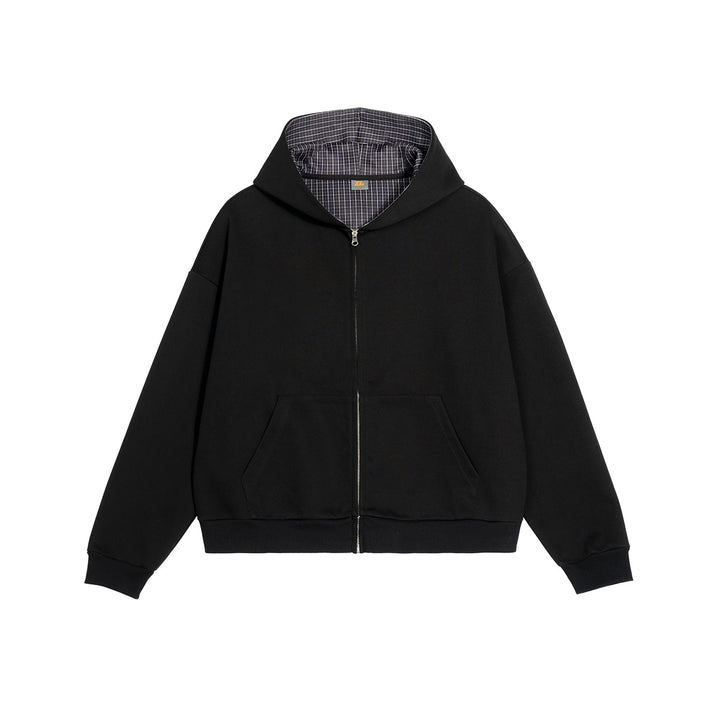 Unisex Zip-Hoodie mit karierter Kapuzenfütterung und kastiger Oversize-Passform Echo Archiv