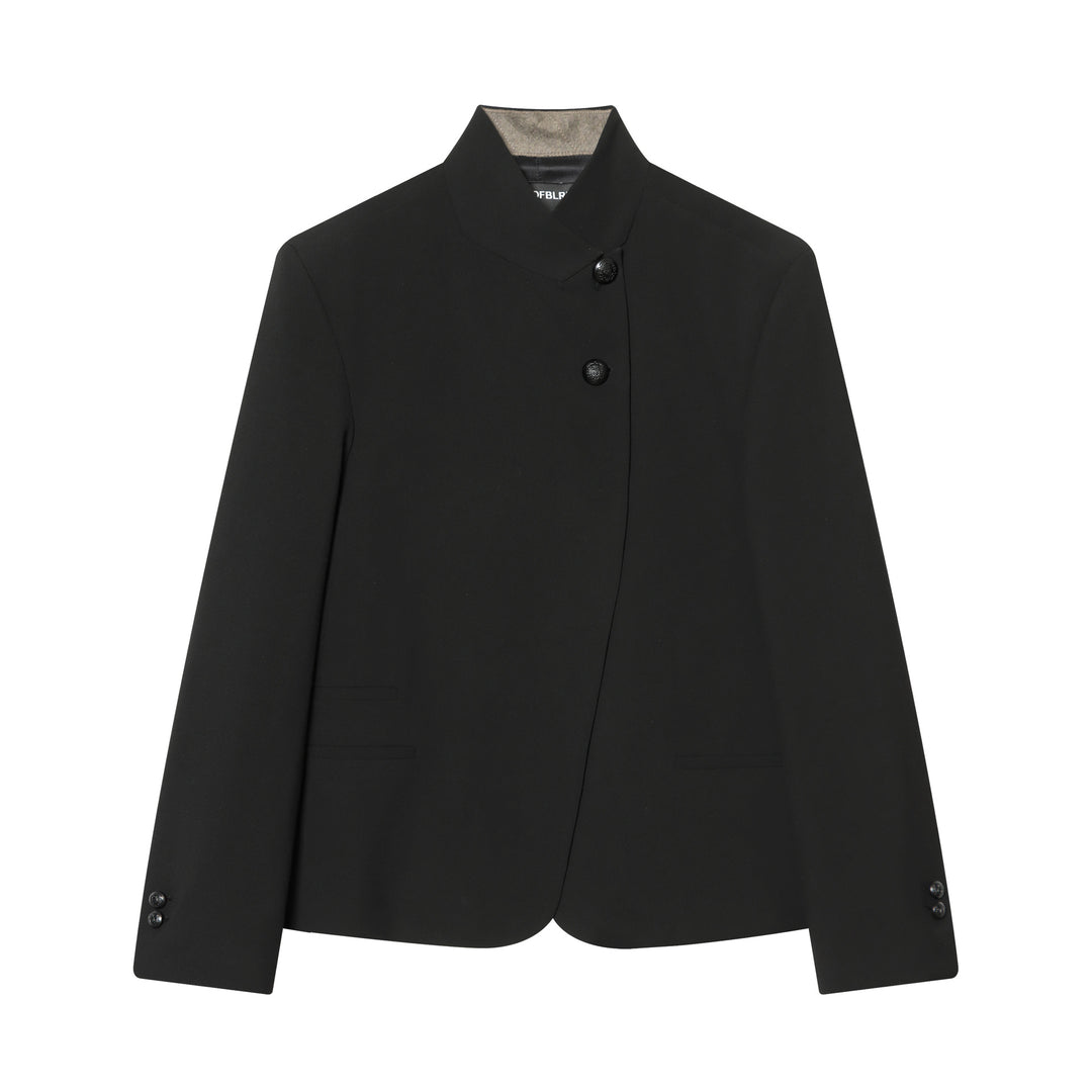 Damen taillierter Stehkragen-Blazer mit verdeckter asymmetrischer Front und Zierknöpfen – Valéne