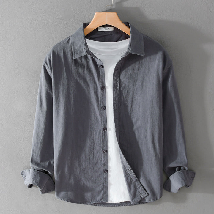 Herren Minimalistisches Leichtes Baumwoll-Überhemd im Relaxed-Look mit abgerundetem Saum Echoarchiv