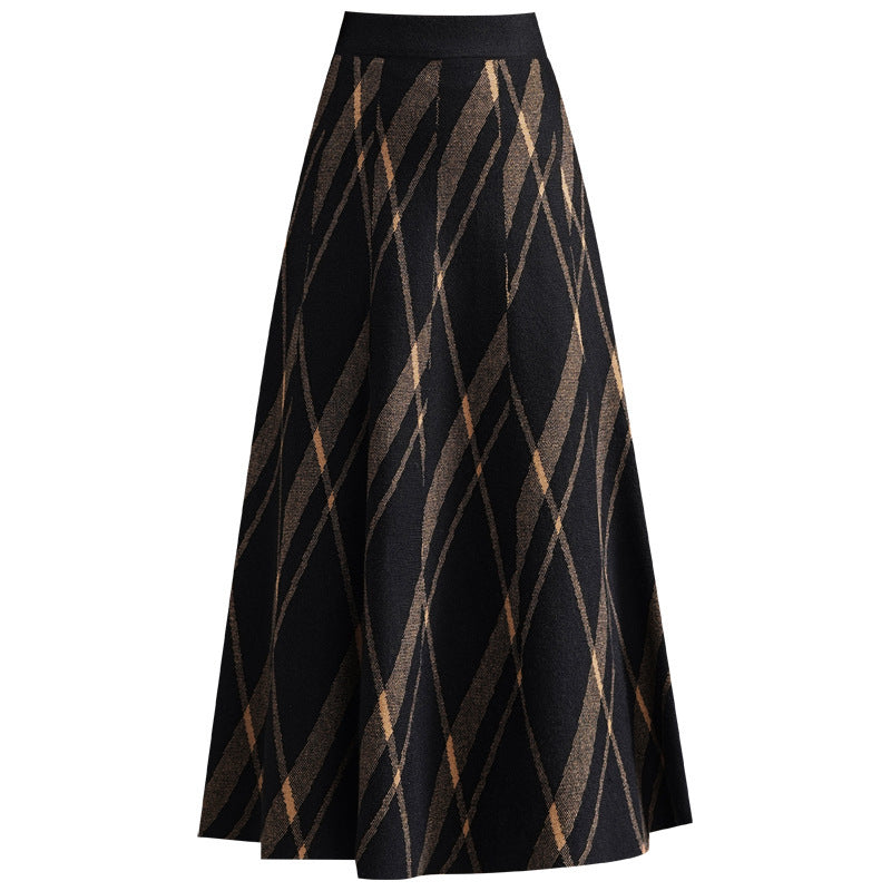 Damen Eleganter und fließender Maxirock mit diagonalen Mustern Echo Archiv