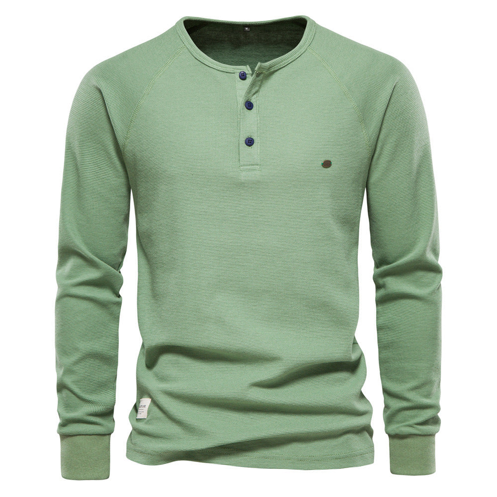 Herren Langarm-Henley-Shirt mit strukturierter Oberfläche und modischer Knopfleiste Echoarchiv