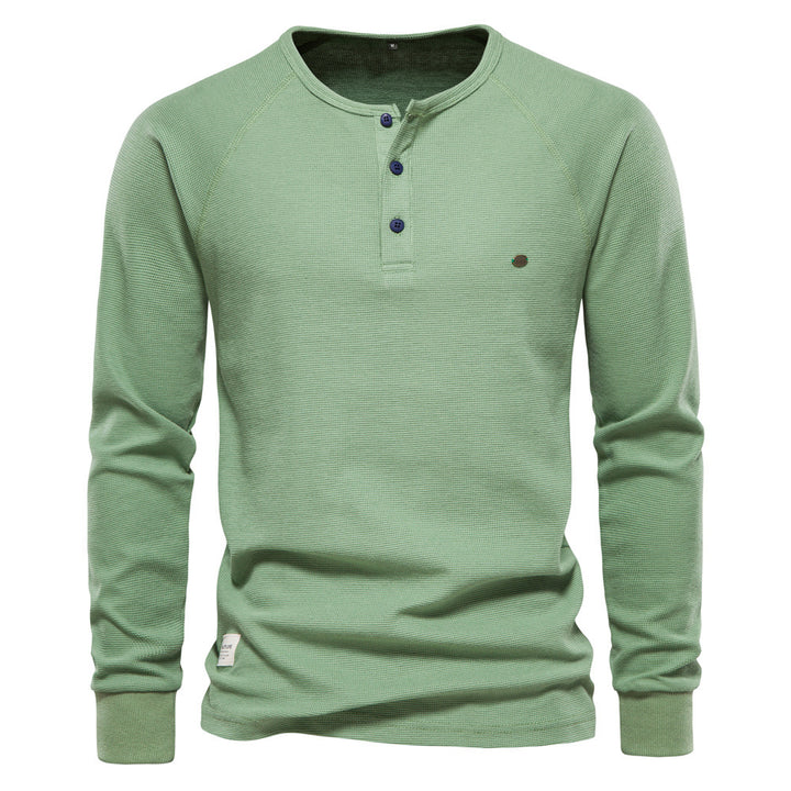 Herren Langarm-Henley-Shirt mit strukturierter Oberfläche und modischer Knopfleiste Echoarchiv