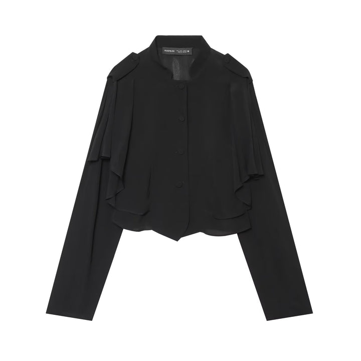 Damen Kurzjacke mit Lagenvolants, Stehkragen und verdeckter Knopfleiste Echo Archiv