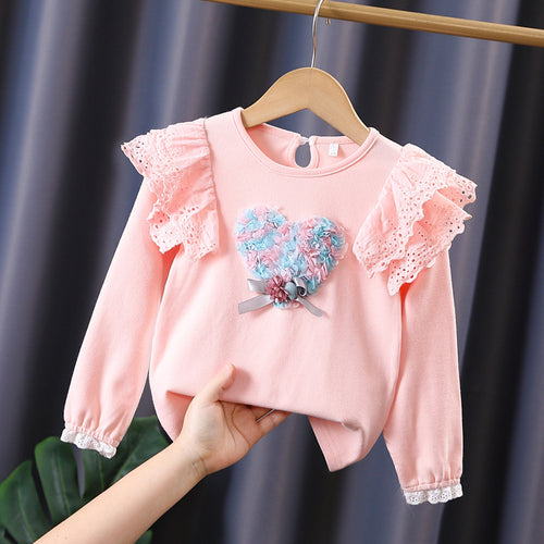 Mädchen Sweatshirt mit Rüschen und floralem Herzmotiv Echo Archiv