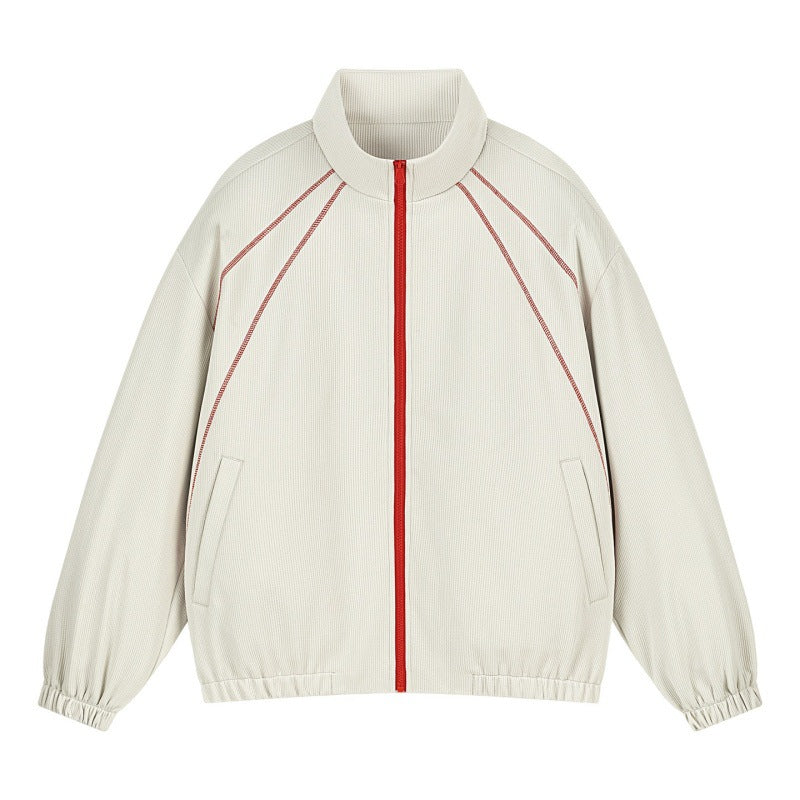 Unisex Oversize-Struktur-Trackjacke mit Stehkragen, Reißverschluss & Flatlock‑Details Echoarchiv