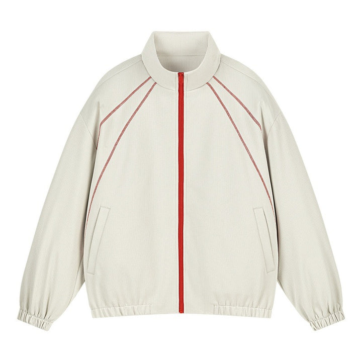 Unisex Oversize-Struktur-Trackjacke mit Stehkragen, Reißverschluss & Flatlock‑Details Echoarchiv