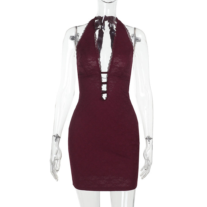 Damen Sexy Mini-Kleid mit tiefem Halterneck und raffiniertem Cut-Out Echo Archiv