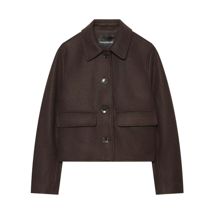 Damen Kurzer boxy Wollblouson mit Hemdkragen und Pattentaschen Echo Archiv