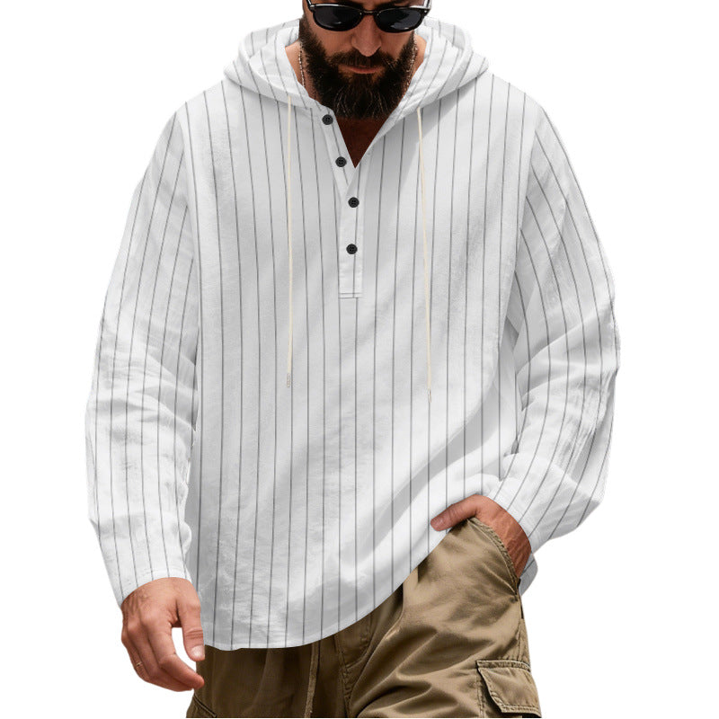 Herren Lässiges Kapuzen-Henleyshirt mit feinen Nadelstreifen und Knopfleiste Echoarchiv