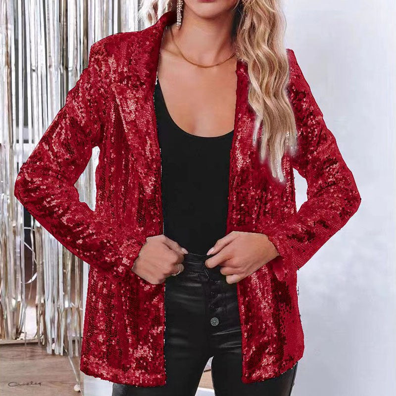 Damen Paillettenjacke mit weitem Schnitt und eleganten Details Echoarchiv