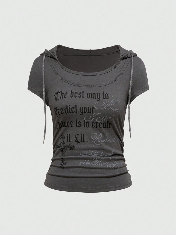Damen Kapuzen-T-Shirt mit einzigartigem Schriftzug Echo Archiv