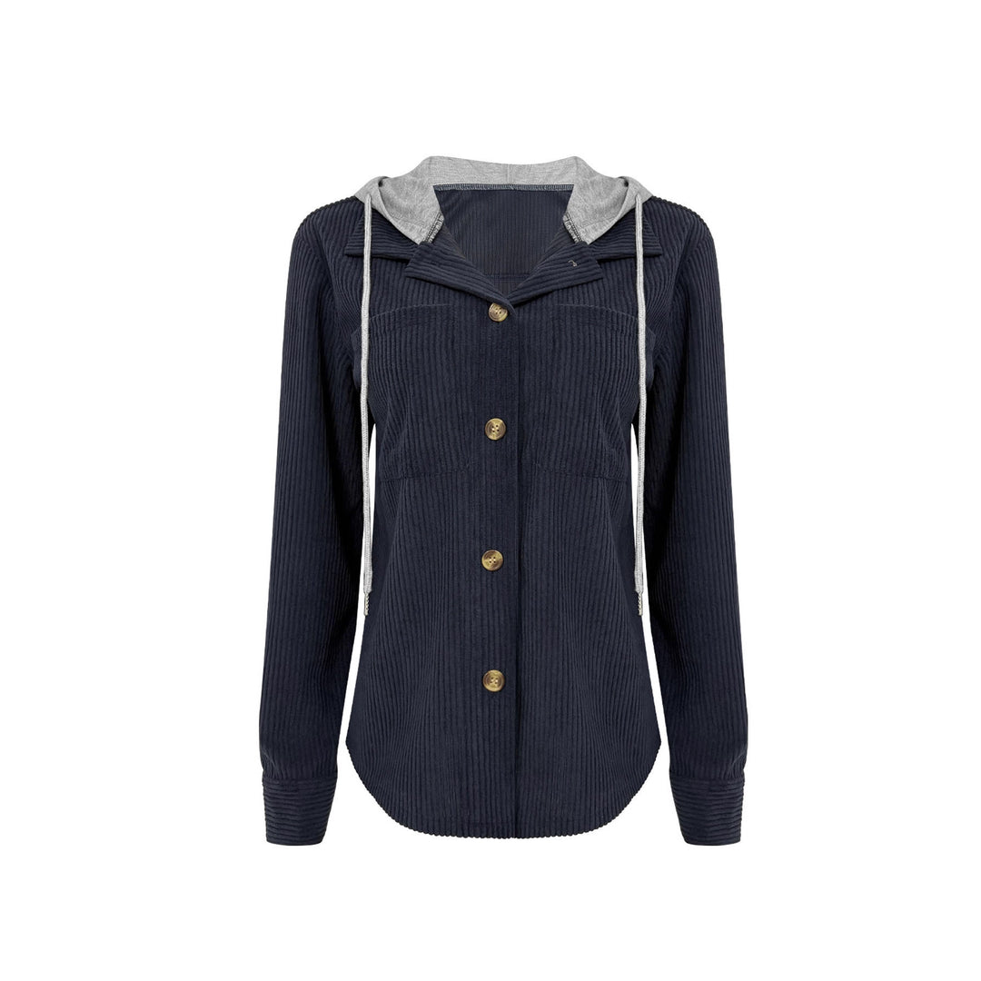Damen Gerippte Hemdjacke mit Kapuze, Knopfleiste und aufgesetzten Taschen – Auréline