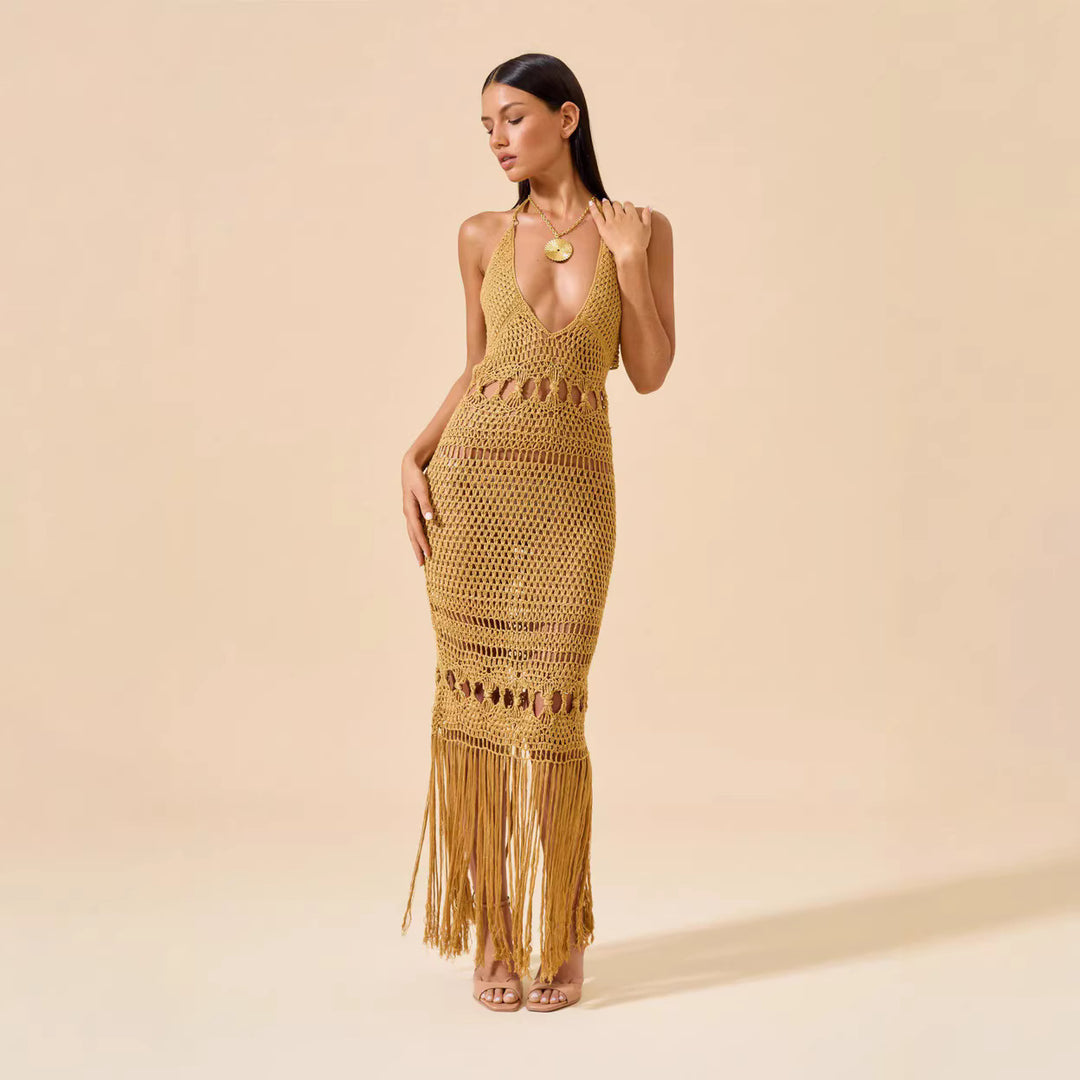 Damen Häkel-Strandkleid mit tiefem V-Ausschnitt und kreativem Cut-Out Echo Archiv