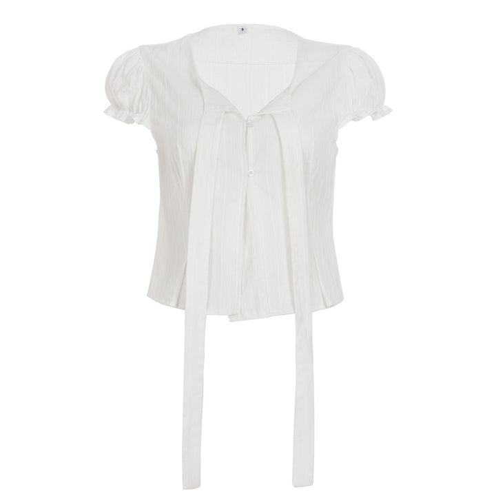 Damen kurzarm bluse mit dekorativen bindebändern Echo Archiv