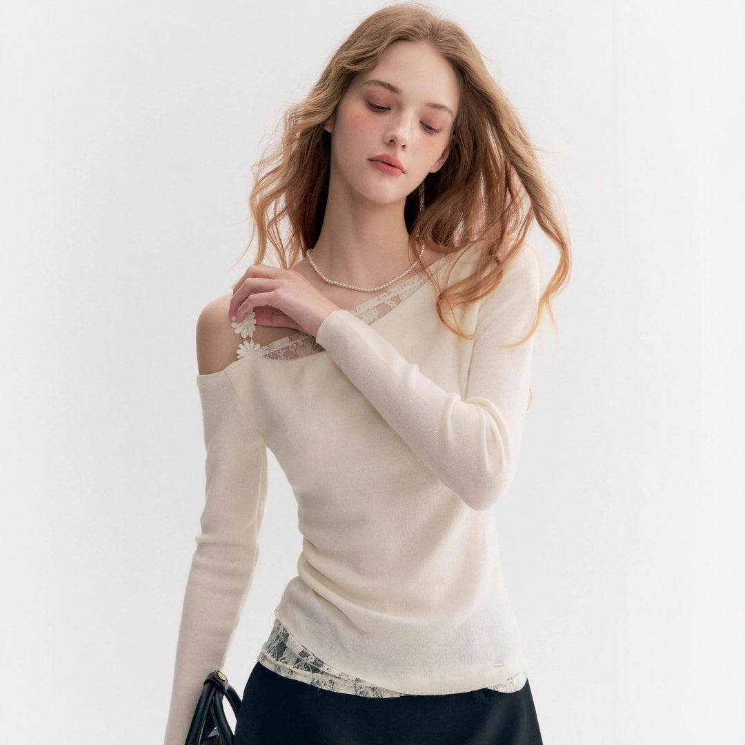 Damen Elegantes Oberteil mit transparentem Spitzenbesatz Echo Archiv