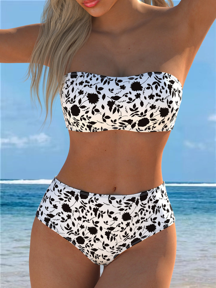 Damen Bikini-Set mit Bandeau-Oberteil und hohem Taillenbund Echo Archiv
