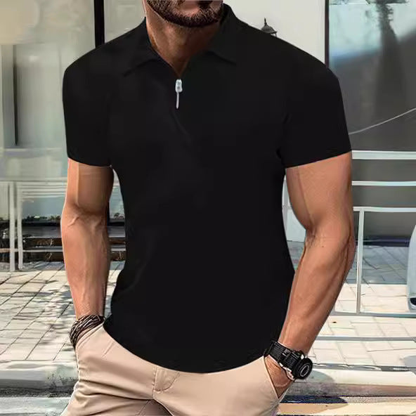 Herren Poloshirt mit kurzem Reißverschluss und strukturiertem Design Echoarchiv