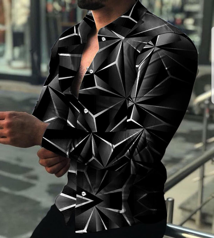 Herren Langarmhemd mit einzigartigem geometrischem 3D-Muster Echoarchiv
