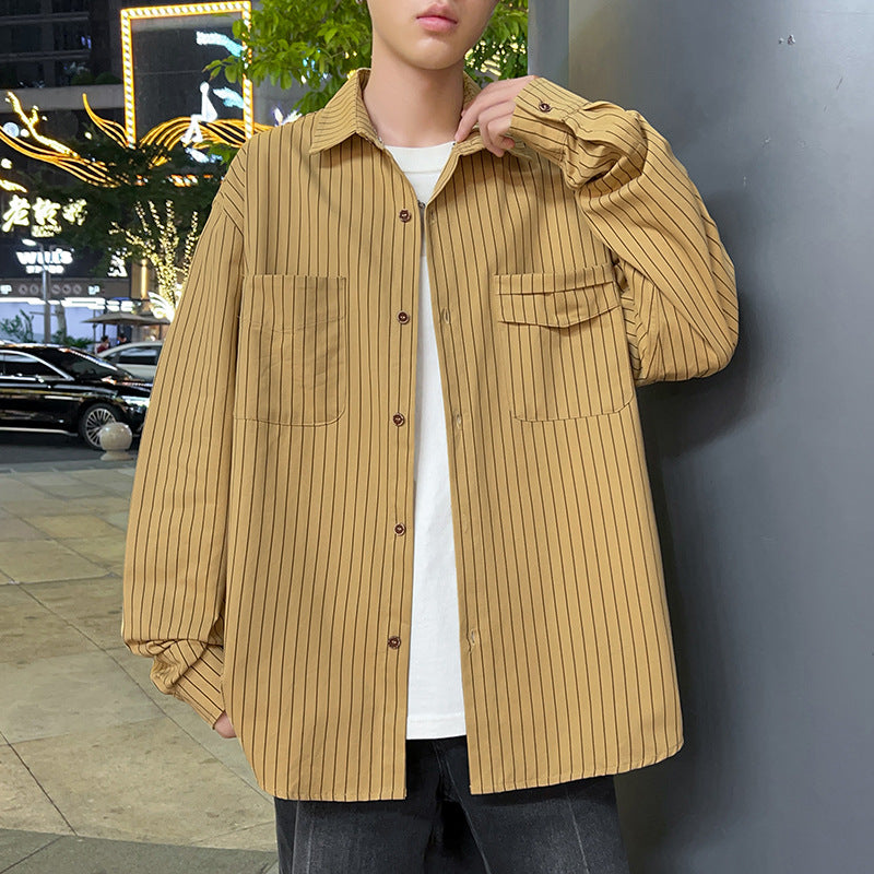 Herren lässige Überhemdjacke mit vertikalen Streifen und praktischen Taschen Echoarchiv