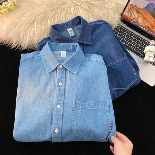Herren Denim Longsleeve Hemd mit klassischem Button-Down-Kragen Echoarchiv