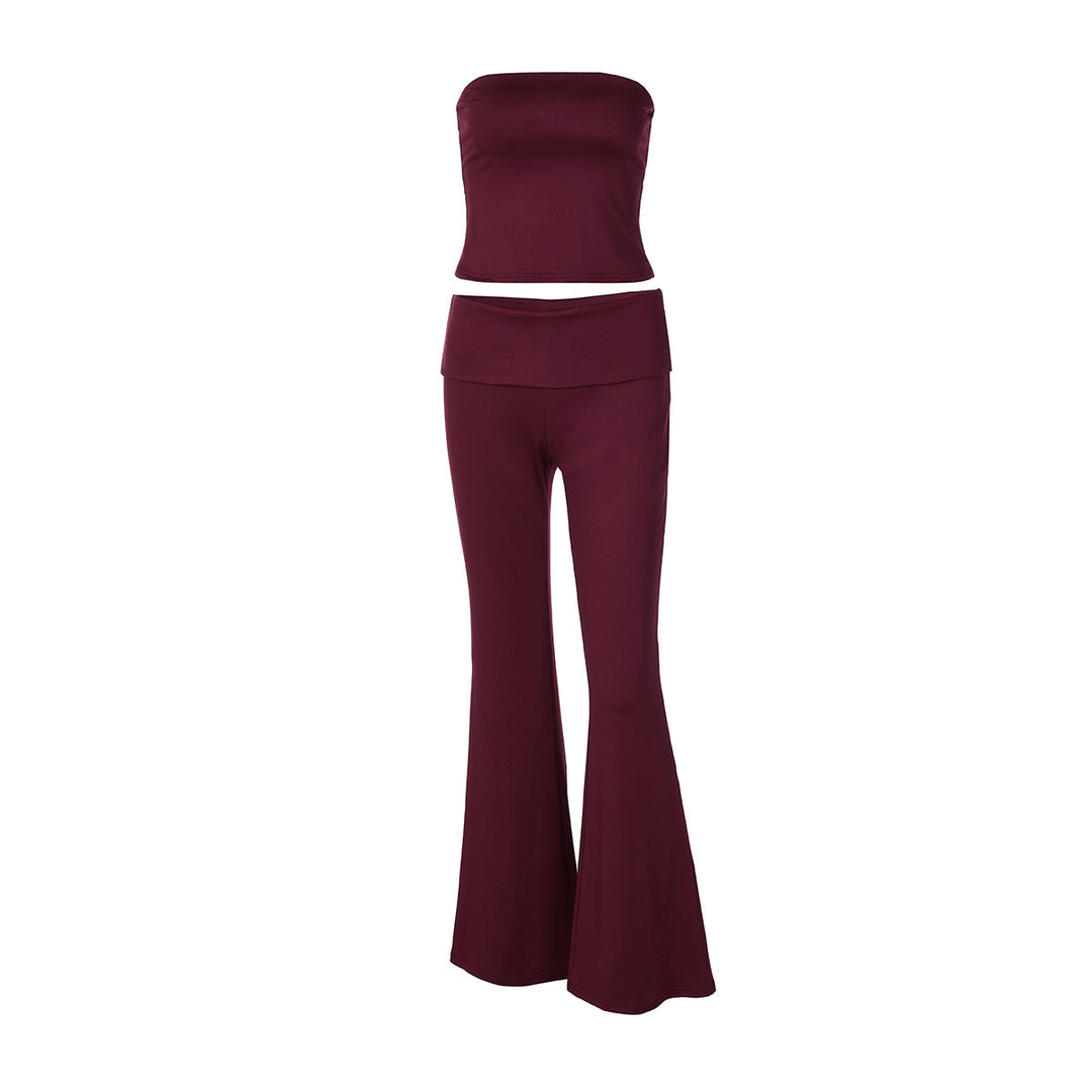 Damen Hochwertiges, figurbetontes Oberteil und Flared Hose Set Echo Archiv