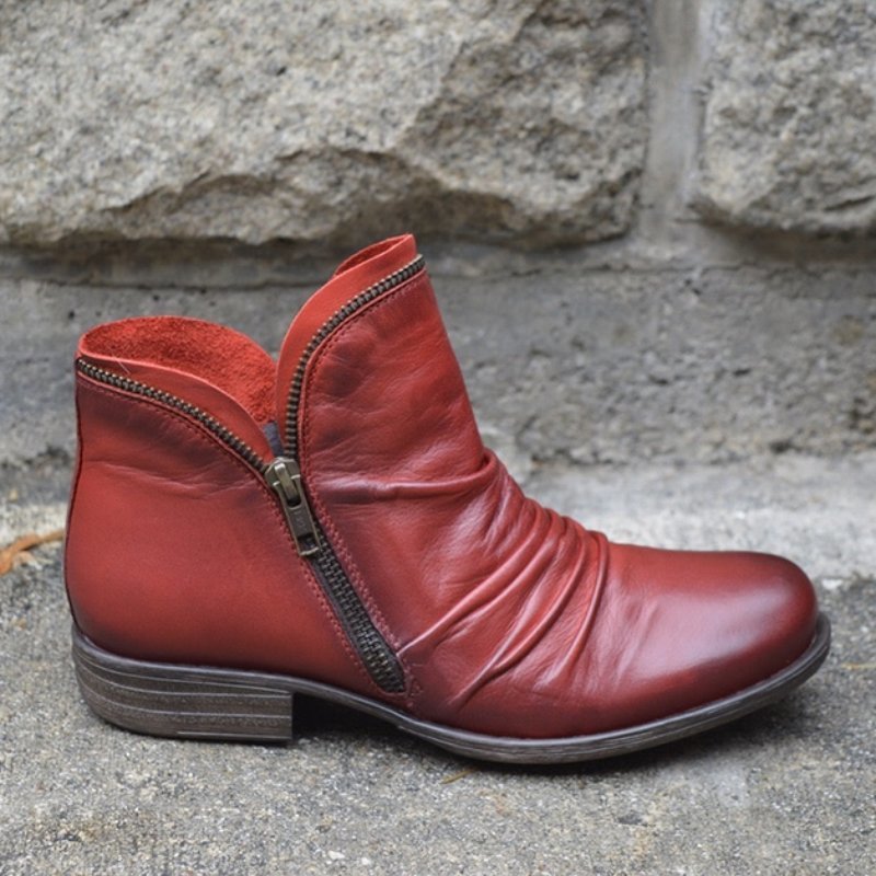Damen Slouch‑AnklEcho Archivoots aus Leder mit seitlichem Reißverschluss und niedrigem Blockabsatz – Varelle