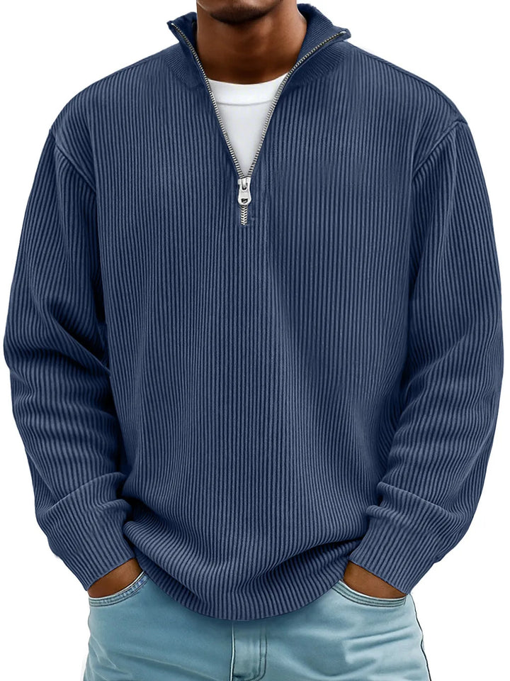 Herren nan gerippter Strickpullover mit halbem Reißverschluss und Stehkragen Echo Archiv