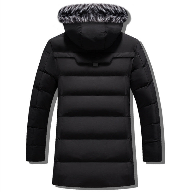 Herren Langer Thermo-Parka mit Kunstfellkapuze, Chevron-Steppung und Fleece-Innenfutter Echoarchiv