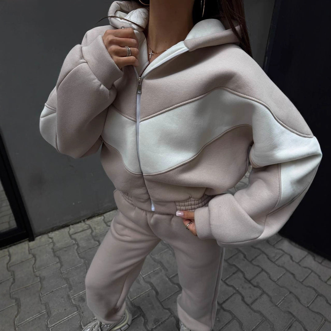 Damen Athleisure-Zweiteiler aus schwerem Neopren-Fleece mit geometrischen Teilungsnähten und hoher Taille – Avérine