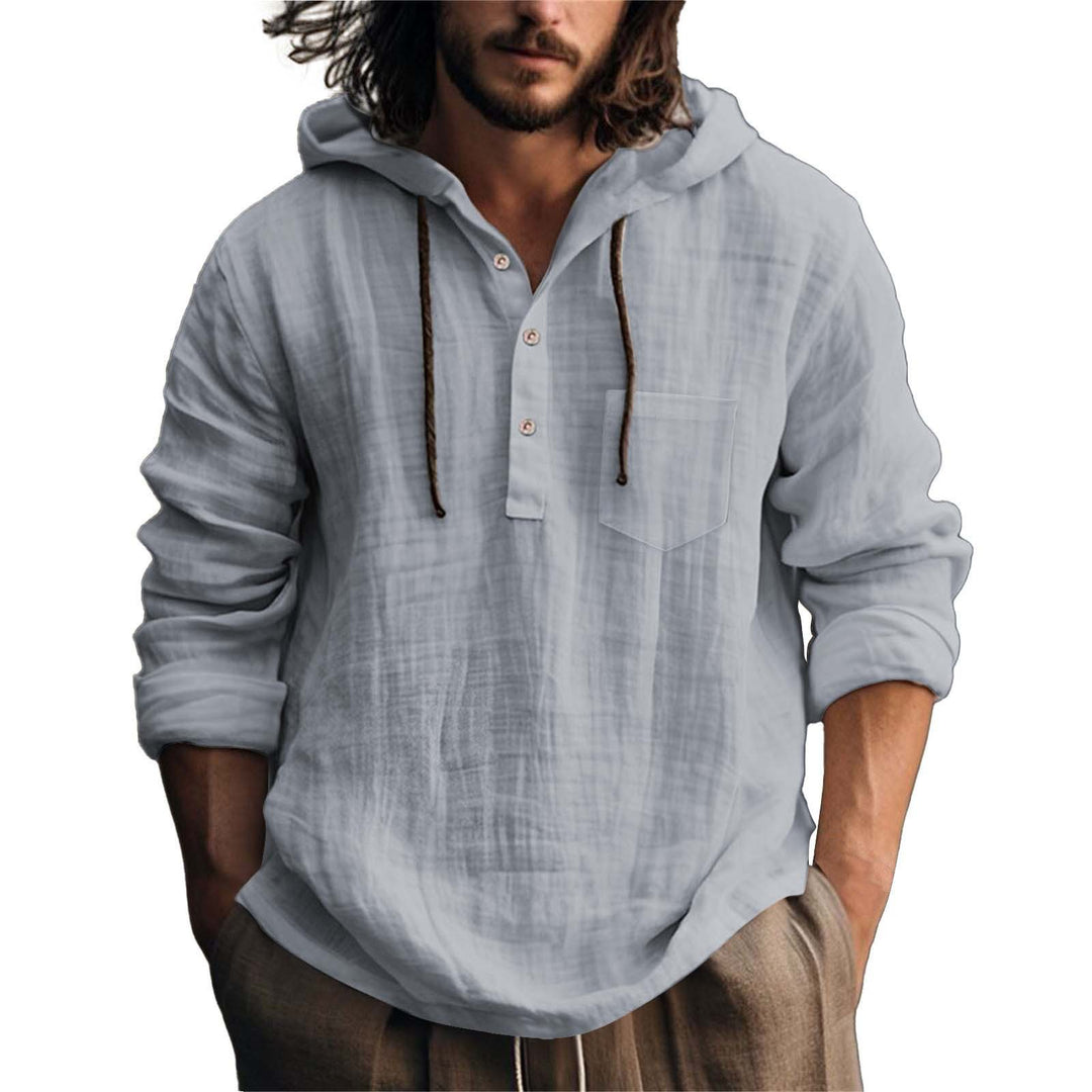 Herren lässiges Kapuzenshirt mit Knopfleiste und Brusttasche Echoarchiv