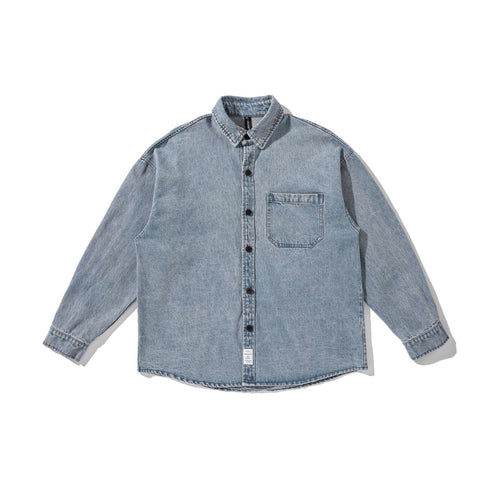 Herren Overshirt aus gewaschenem Denim mit abgerundetem Saum Echoarchiv