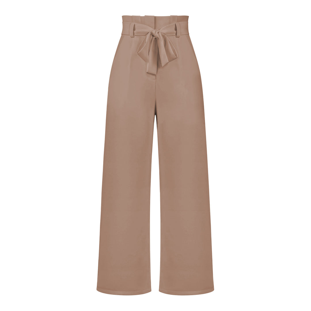 Damen hochtaillierte Paperbag-Hose mit weitem Bein und Taillengürtel – Avérine